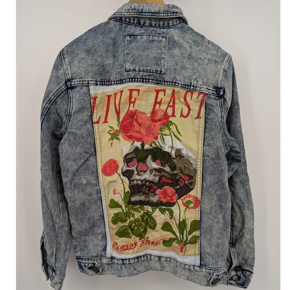 Reason Terra Acid Light Washed Denim Jean Jacket With Patch Detail Size Medium - Picture 2 of 8